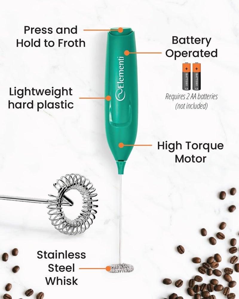 Elementi Powerful Matcha Whisk – Lightweight Matcha Frother Wand & Drink Mixer Handheld, High Speed Mini Whisk for Tea & More, Coffee Mixer Wand, Milk Frother Handheld (Emerald Green) - Image 3